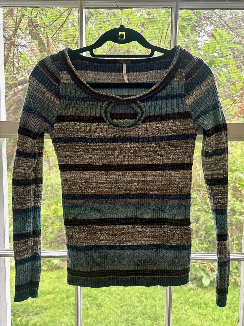 FREE PEOPLE Striped Ribbed Knit Keyhole Top Size M